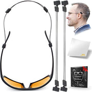 SIGONNA Eye Glasses String Strap Holder - No Tail Sunglass Strap for Man Women - Adjustable Glasses Strap - Wire Eyeglass Strap Lanyard - 2 Cords - 14" M